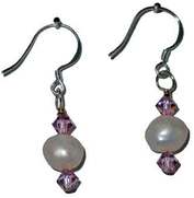 June Birth Month earring, Light Amethyst crystal with pearl, www.CreativeMindOriginals.com