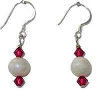 July Birth Month earring, Ruby crystal with pearl, www.CreativeMindOriginals.com