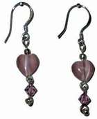 Heart earrings in light amethyst, www.CreativeMindOriginals.com