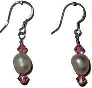 October Birth Month earring, Rose crystal with pearl, www.CreativeMindOriginals.com