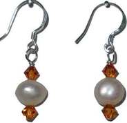 November Birth Month earring, Topaz crystal with pearl, www.CreativeMindOriginals.com