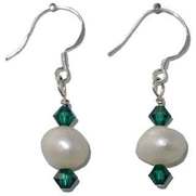 May Birth Month earring, Emerald crystal with pearl, www.CreativeMindOriginals.com