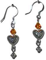 Heart earrings in silver and topaz, www.CreativeMindOriginals.com