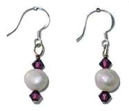 February Birth Month earring, Amethyst crystals with pearl, www.CreativeMindOriginals.com