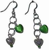 Heart earrings in silver and emerald green, www.CreativeMindOriginals.com