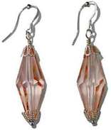 Earring, peach long crystal, www.CreativeMindOriginals.com