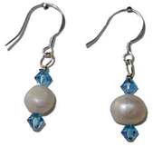 March Birth Month earring, Aquamarine crystal with pearl, www.CreativeMindOriginals.com