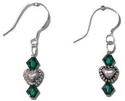 May Birth Month earring, Emerald crystal with small heart, www.CreativeMindOriginals.com