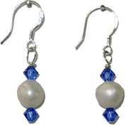 September Birth Month earring, Sapphire crystal with pearl, www.CreativeMindOriginals.com